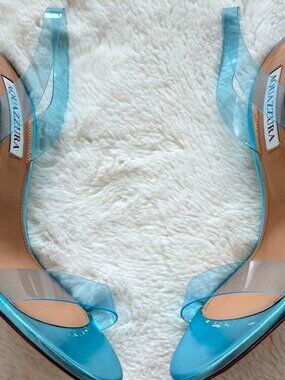 Aquazzura women blue metallic women heel sandals
